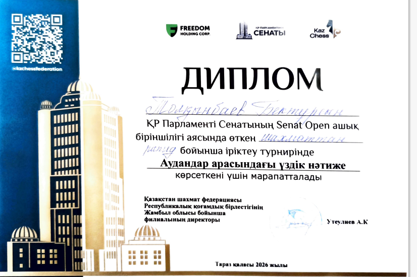 Облыстық деңгейдегі ең үздік шахматшы