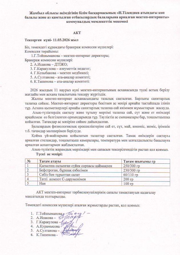 11.03.2026 жылғы асхананы тексеру жұмыстары