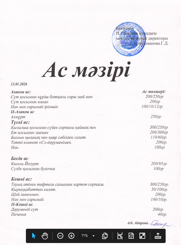 12.01.2026 жыл асхананы тексеру жұмысының қорытындысы